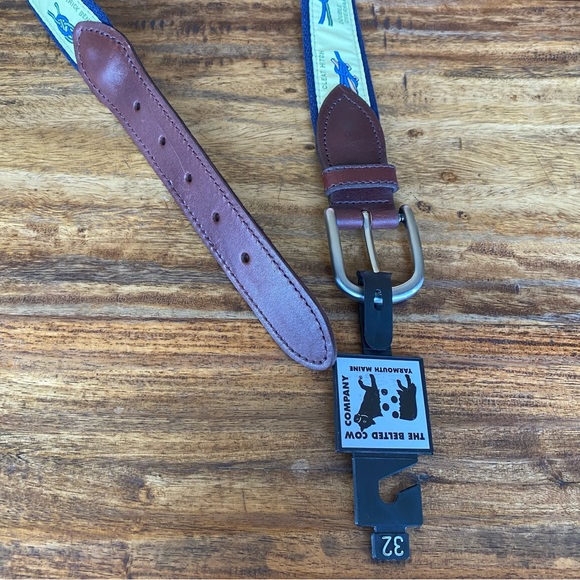 The Belted Cow Nautical Knots Leather Tab Belt Yellow Navy Mens Size 32, 34 men - Picture 3 of 10